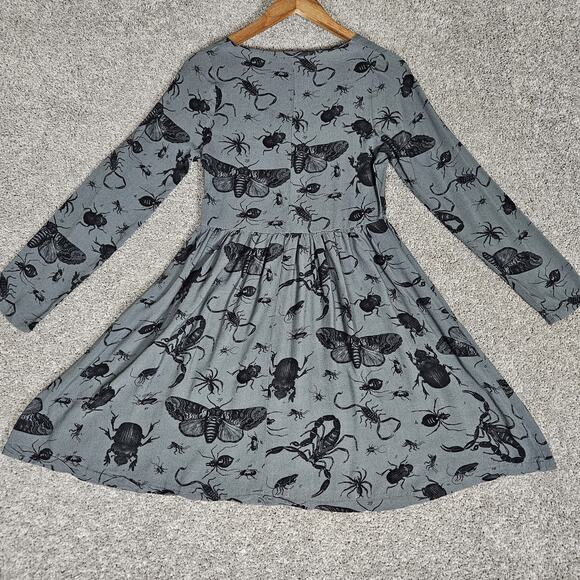 Disturbia Dress Womens 2 Gray Parasite Smock Mini Insects AOP Goth Feminine - Picture 2 of 16